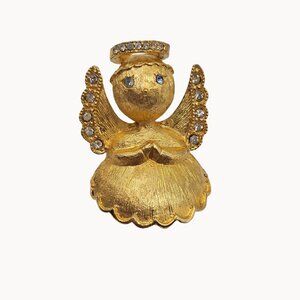 L Razza VTG Brooch Brushed Gold tone Angel Girl Christmas Holiday Pin Jewelry